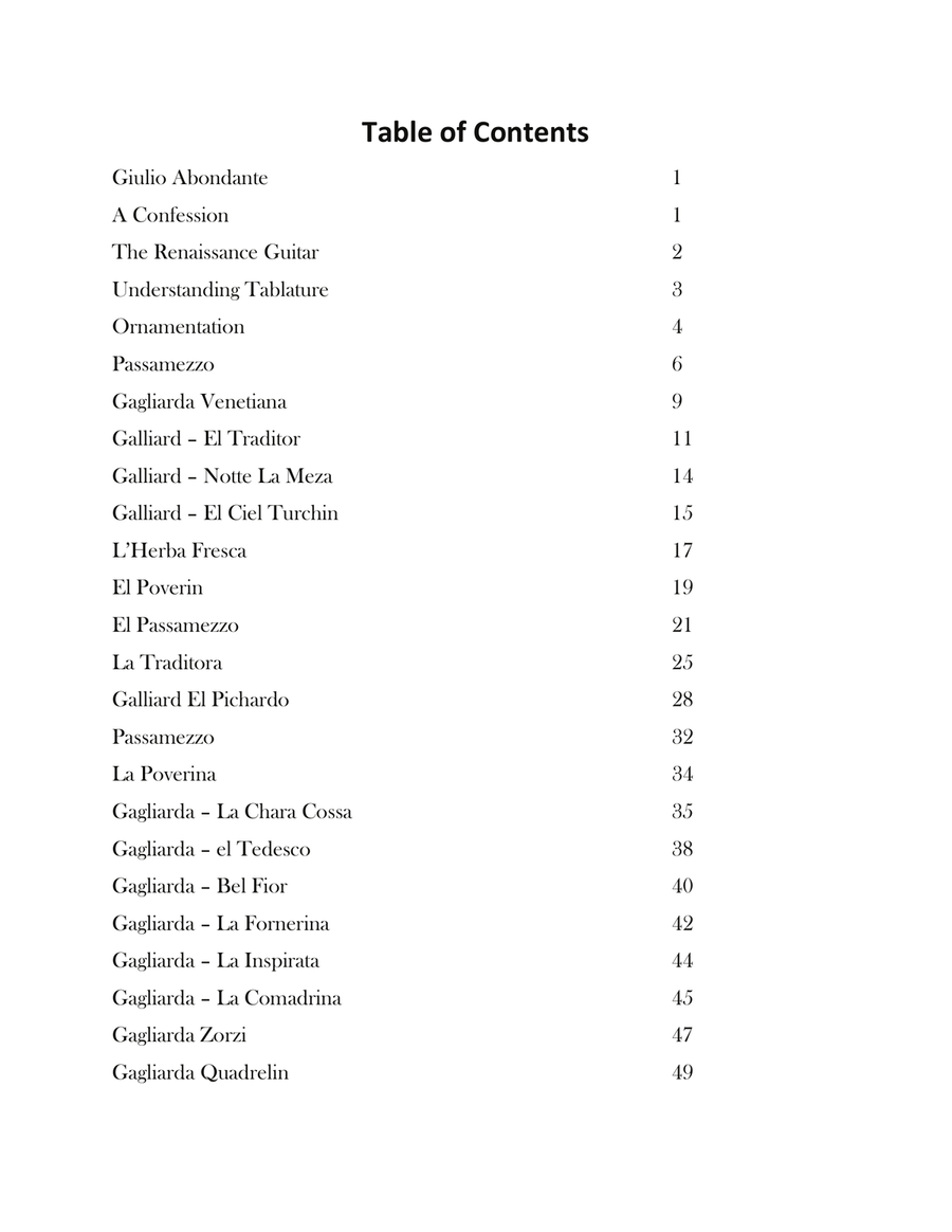 Giulio Abondante Lute Music of the Renaissance Arranged for Low G Ukulele Lute scores gallery preview page 2