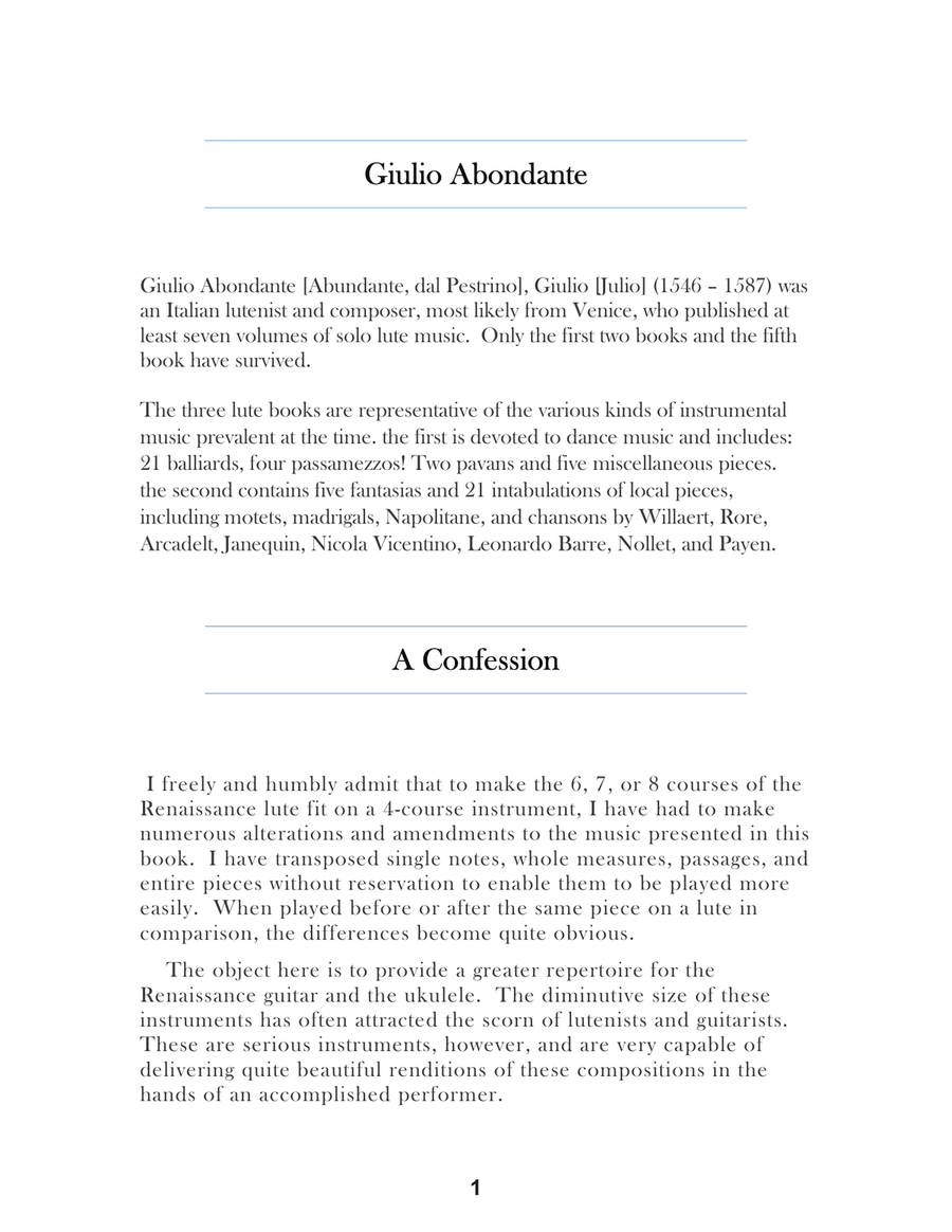 Giulio Abondante Lute Music of the Renaissance Arranged for Low G Ukulele Lute scores gallery preview page 5