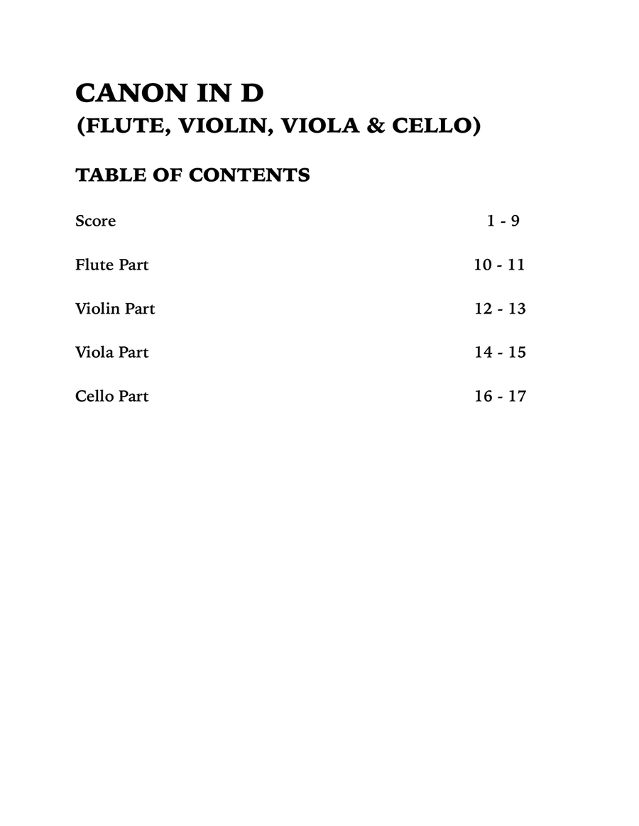 Canon in D (Quartet for Flute, Violin, Viola and Cello) Small Ensemble scores gallery preview page 4