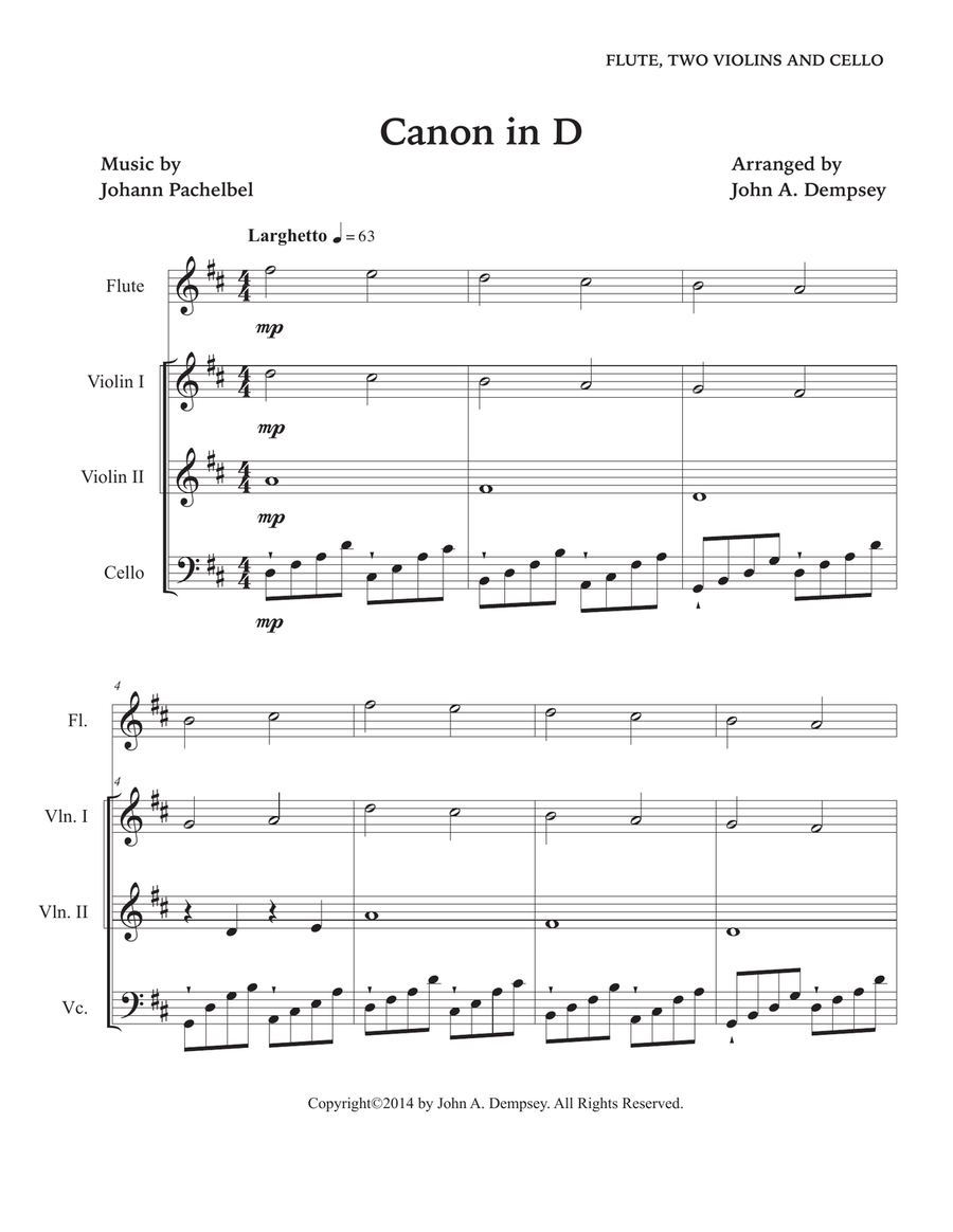 Canon in D (Quartet for Flute, Two Violins and Cello) Small Ensemble scores gallery preview page 5