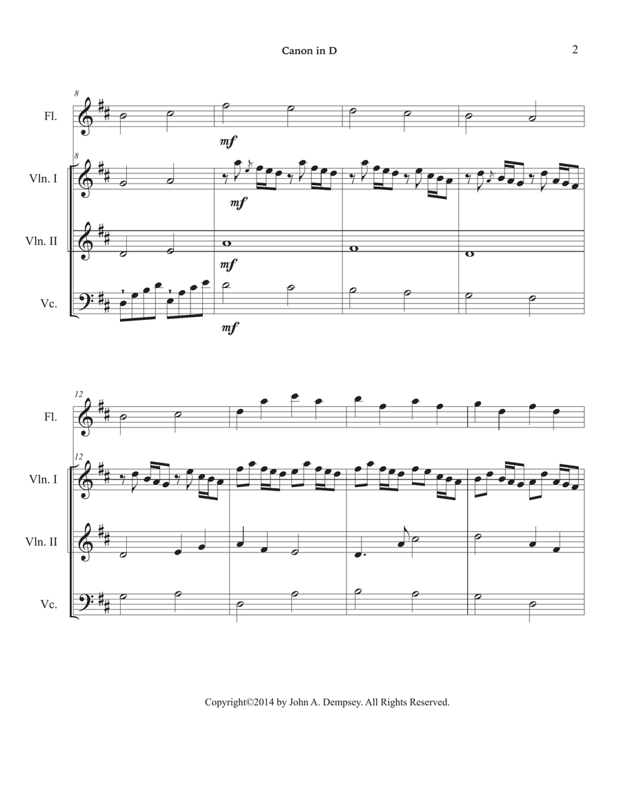 Canon in D (Quartet for Flute, Two Violins and Cello) Small Ensemble scores gallery preview page 6