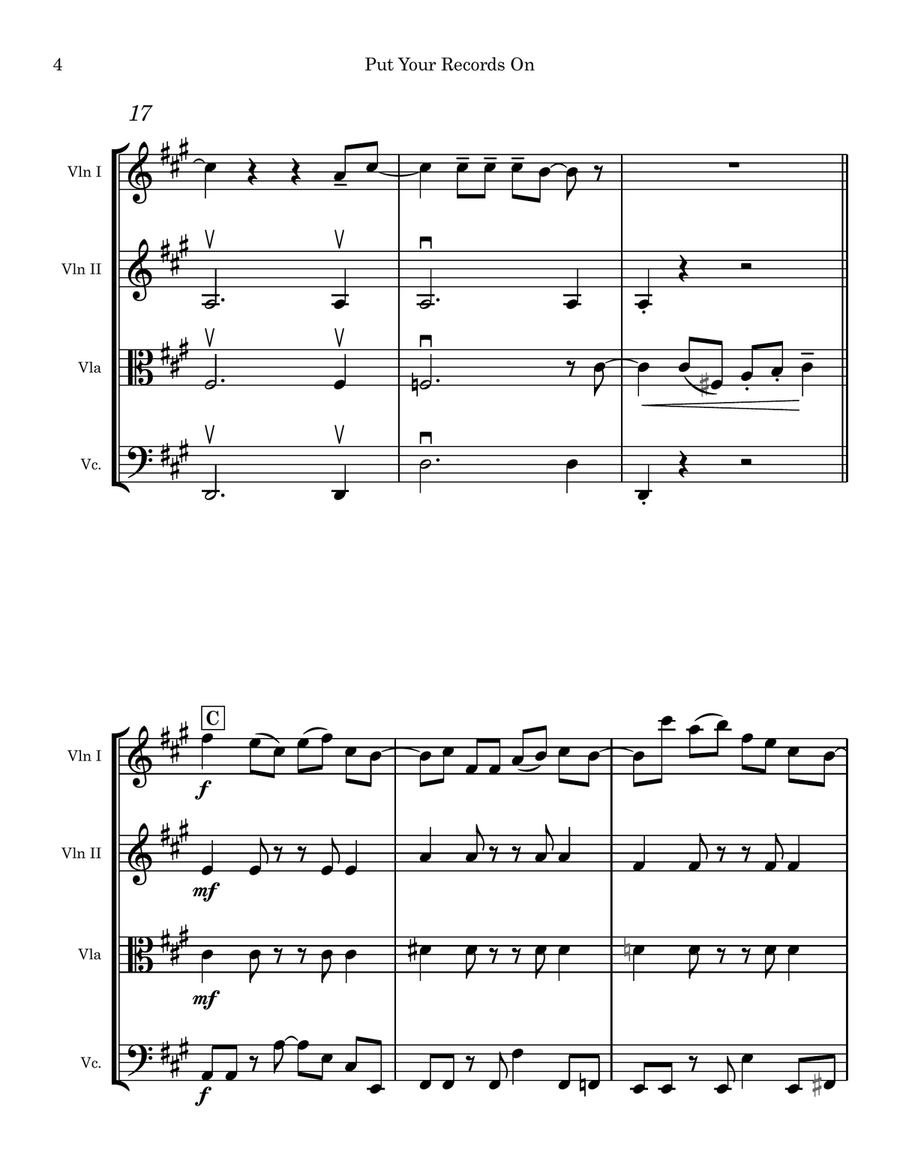 Put Your Records On Put Your Records On String Quartet scores gallery preview page 4