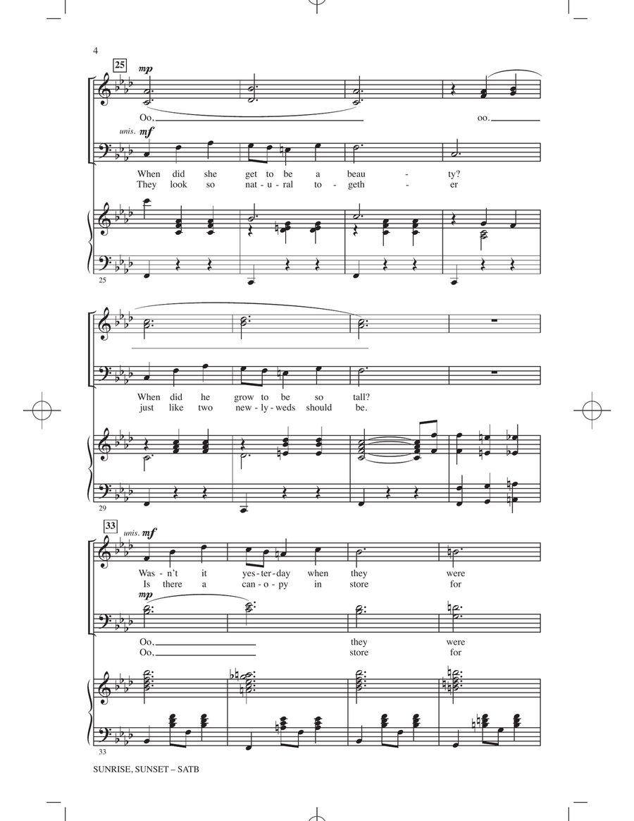 Sunrise, Sunset (from Fiddler On The Roof) (arr. John Leavitt) 4-Part scores gallery preview page 3