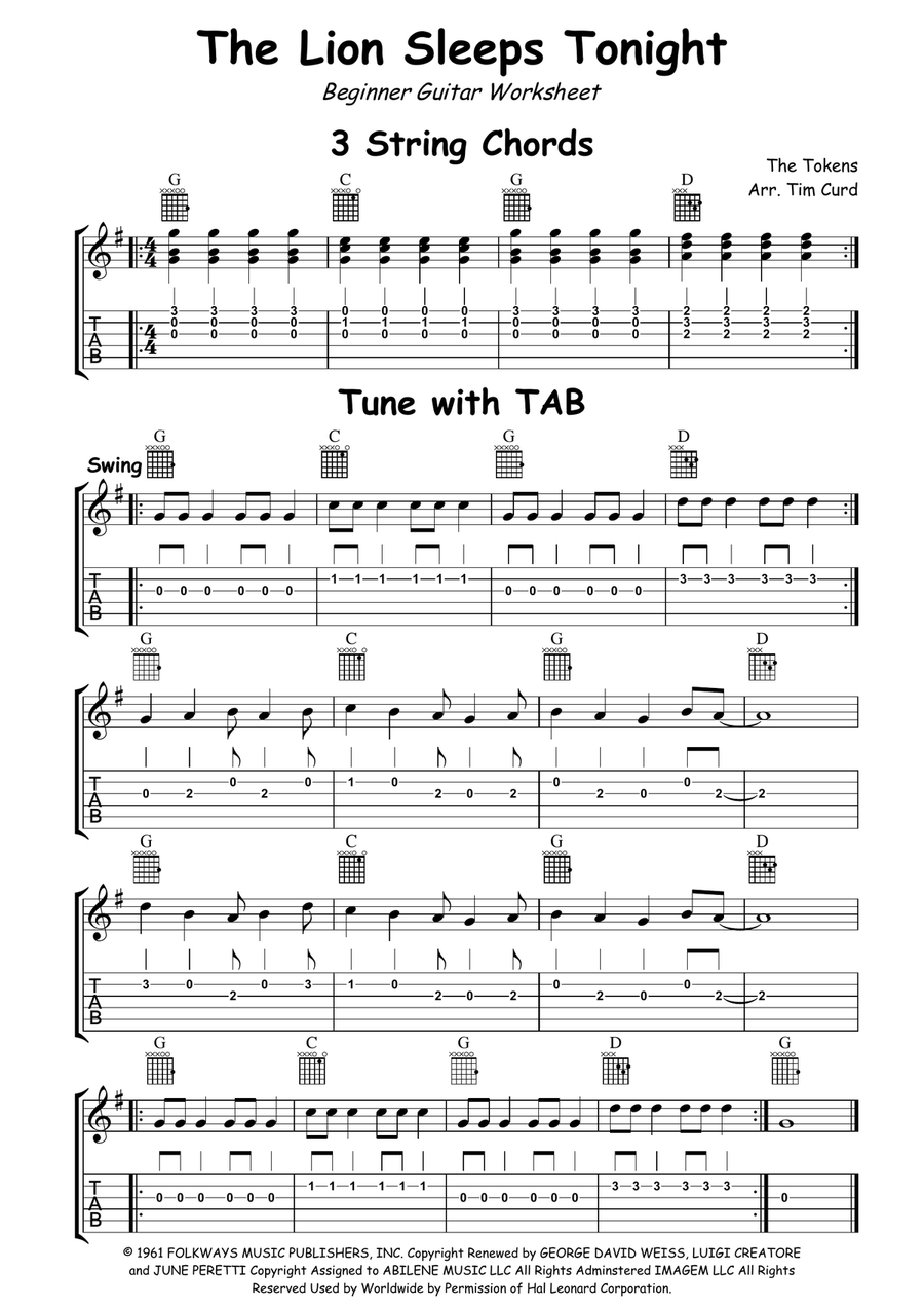 The Lion Sleeps Tonight The Lion Sleeps Tonight Acoustic Guitar scores gallery preview page 1