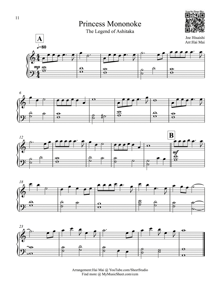 Princess Mononoke Easy Piano scores gallery preview page 1