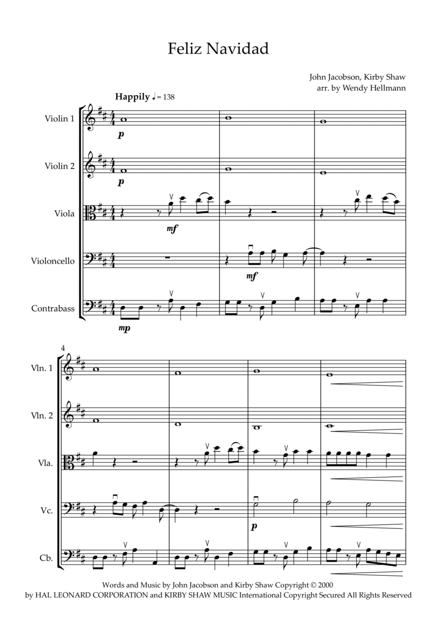 Feliz Navidad String Quintet scores gallery preview page 1