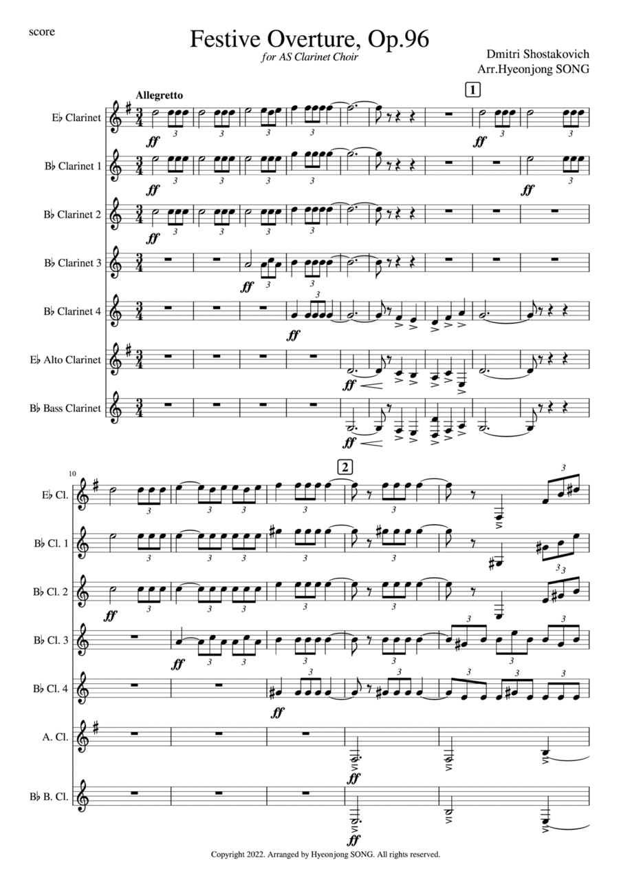 Festive Overture, Op. 96 for Clarinet Choir Clarinet Choir scores gallery preview page 1