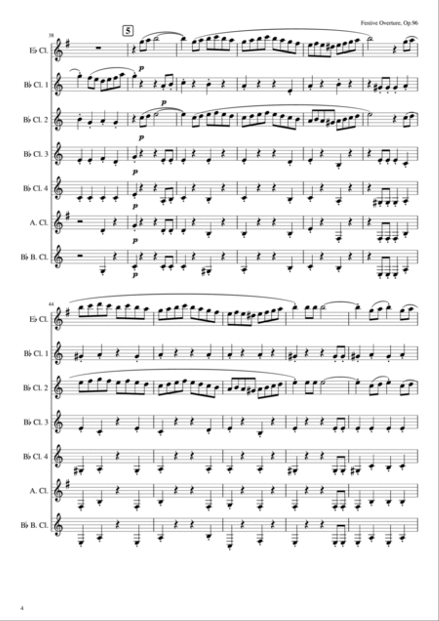 Festive Overture, Op. 96 for Clarinet Choir Clarinet Choir scores gallery preview page 4