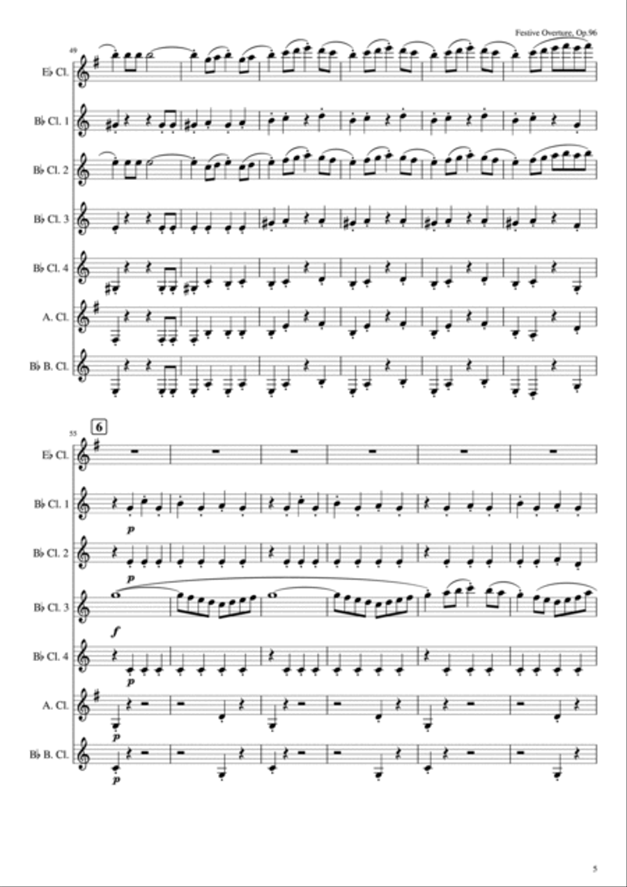 Festive Overture, Op. 96 for Clarinet Choir Clarinet Choir scores gallery preview page 5