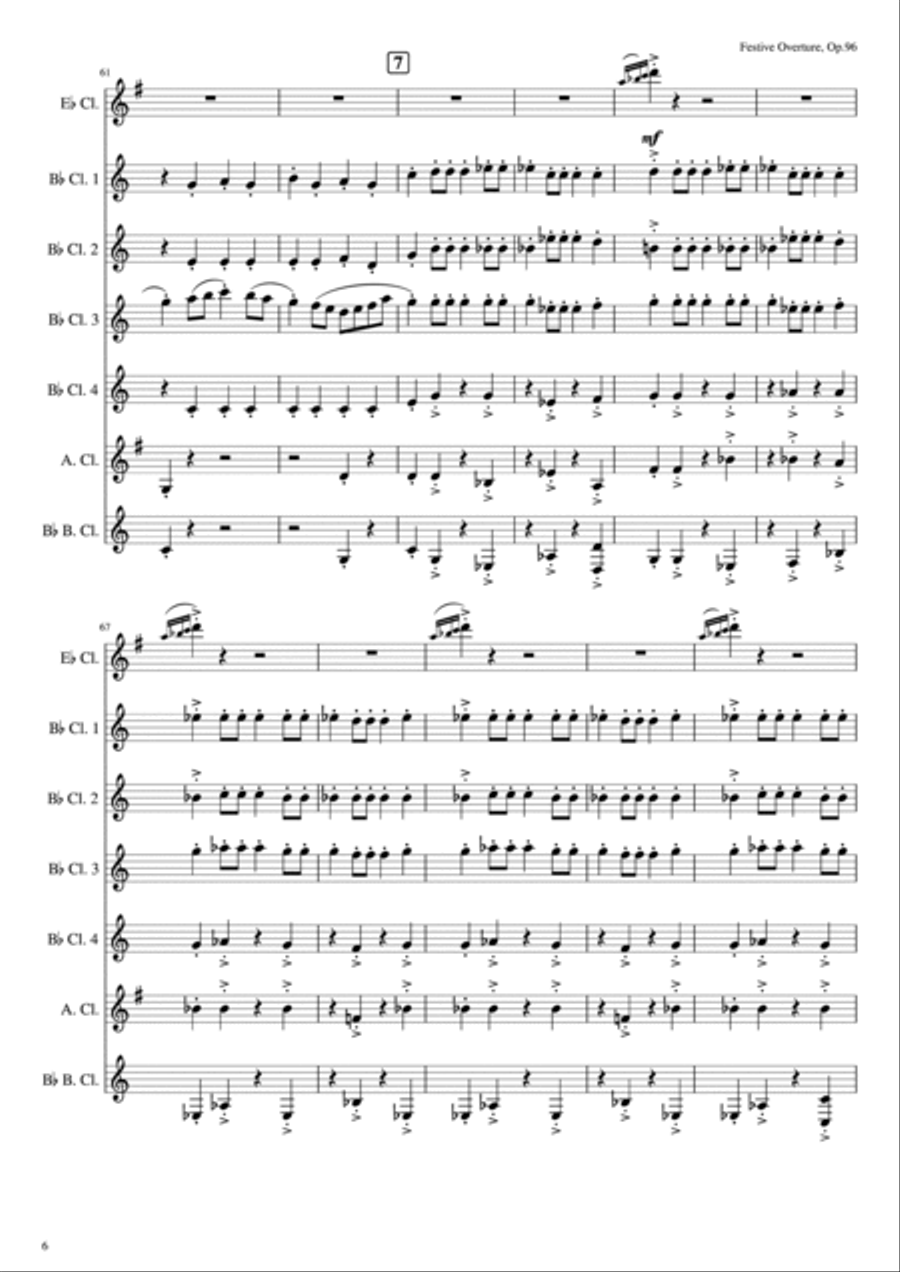Festive Overture, Op. 96 for Clarinet Choir Clarinet Choir scores gallery preview page 6