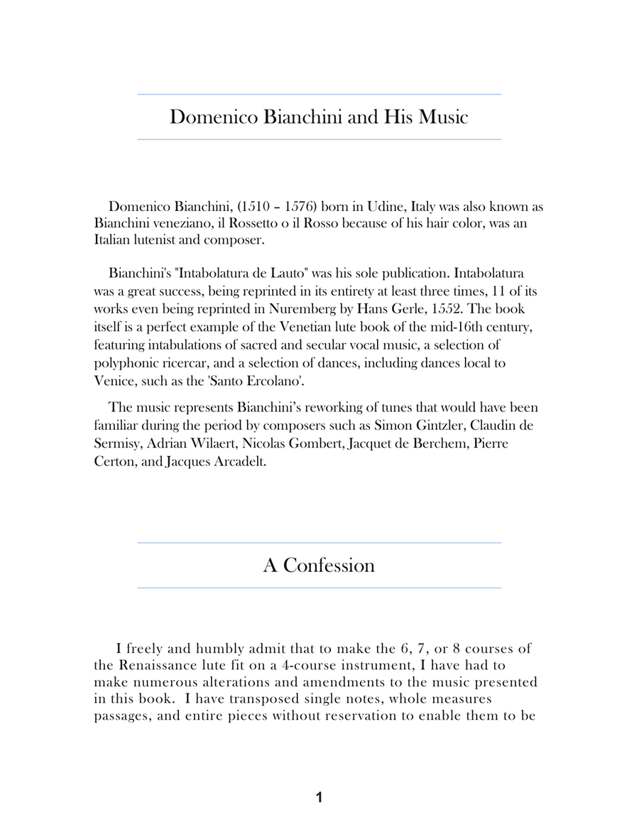 Domenico Bianchini: Lute Music of the Renaissance Arranged for Low G Ukulele Lute scores gallery preview page 3