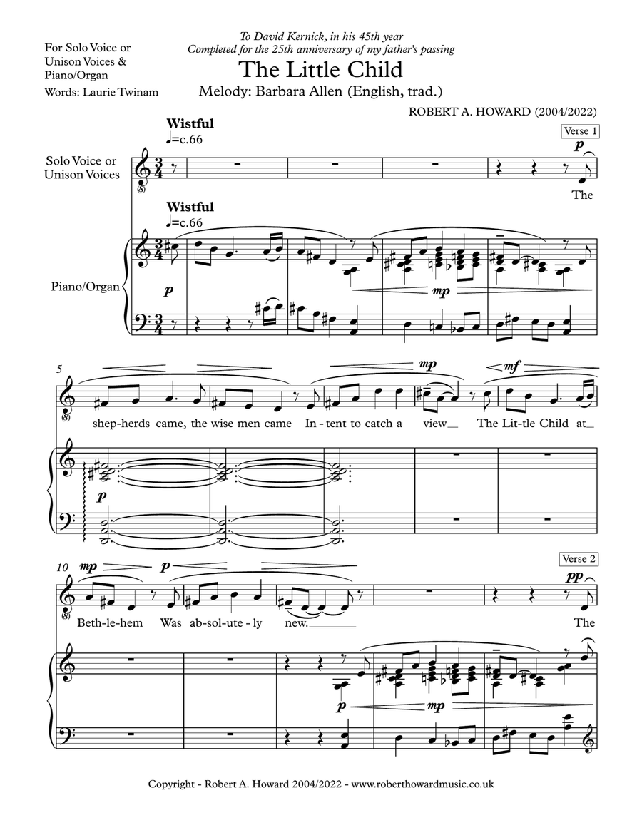 The Little Child (solo/unison version) Unison Choir scores gallery preview page 2
