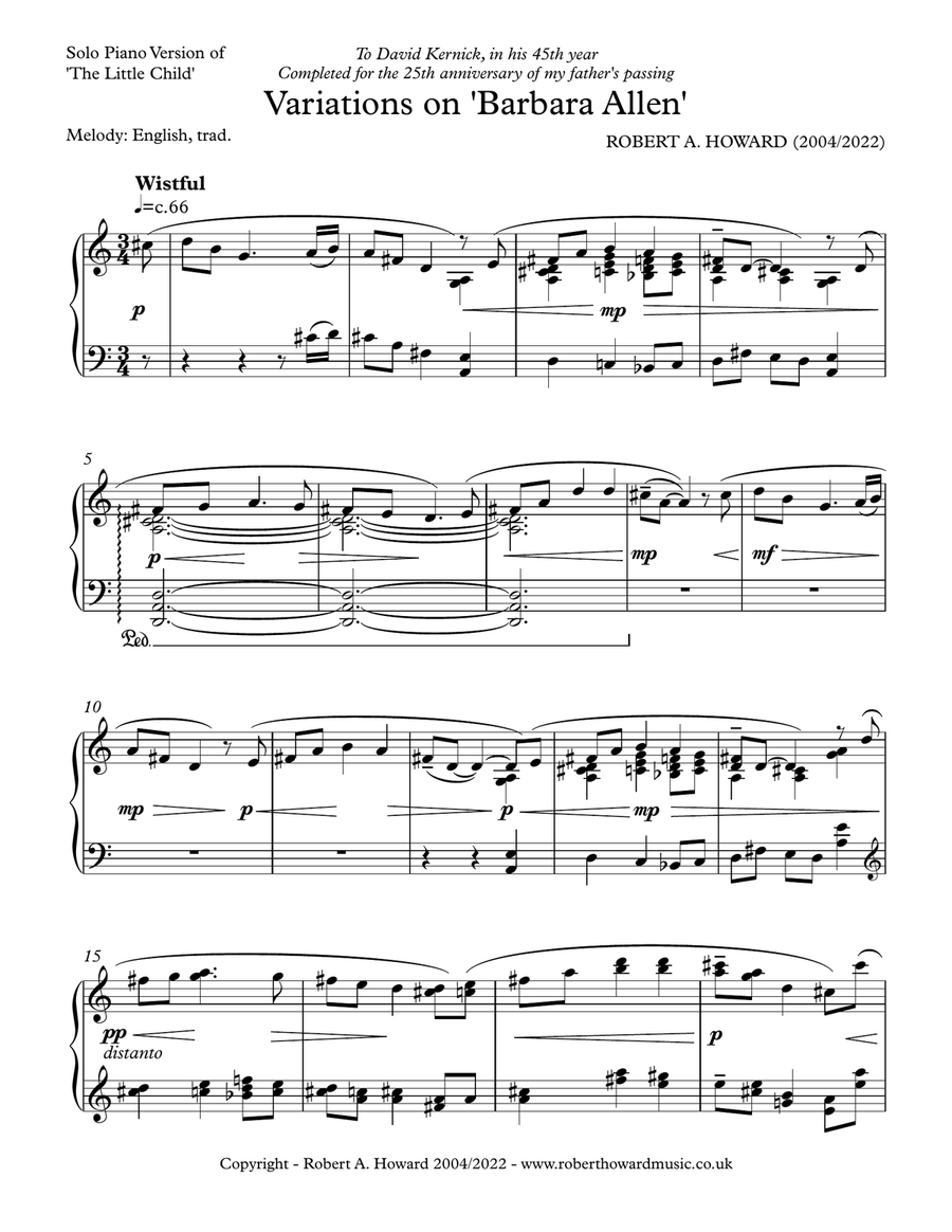 Variations on 'Barbara Allen' Piano Solo scores gallery preview page 2