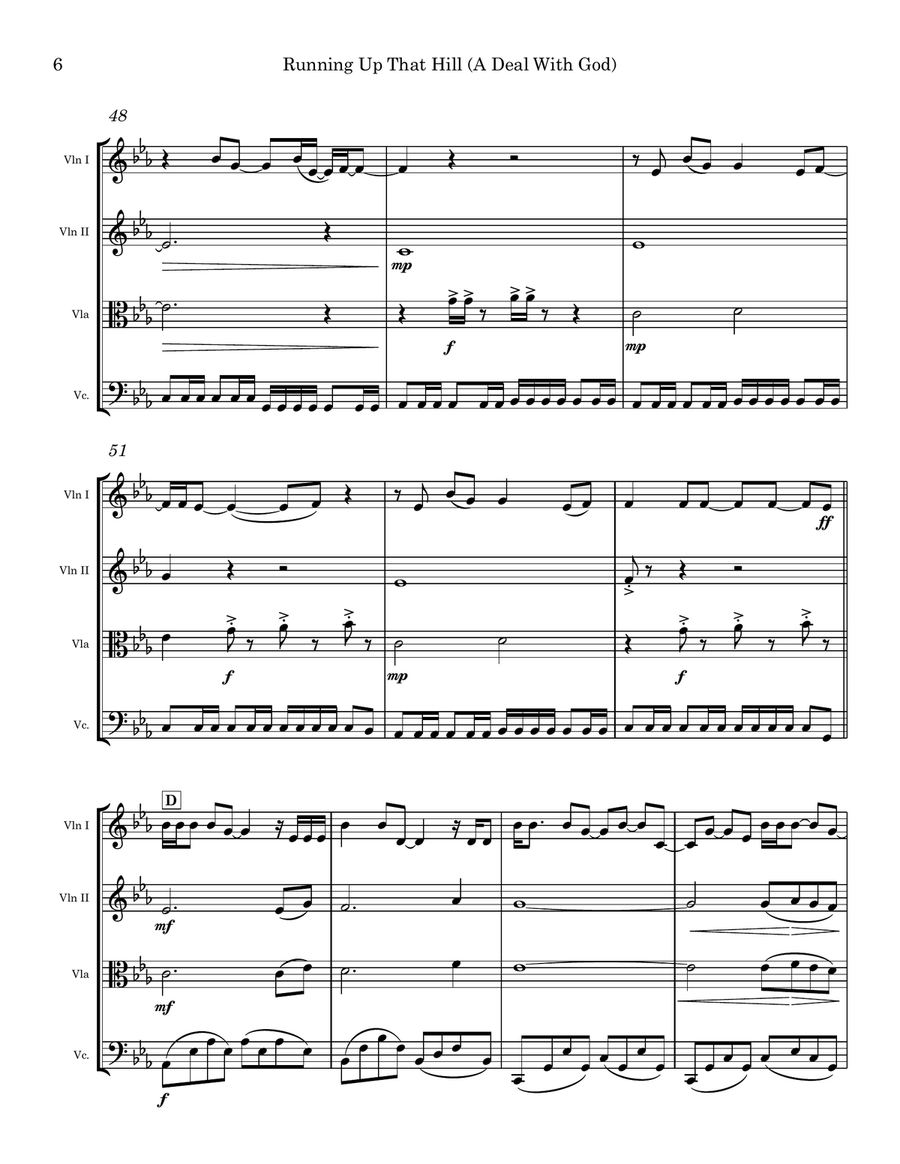 Running Up That Hill Running Up That Hill String Quartet scores gallery preview page 6