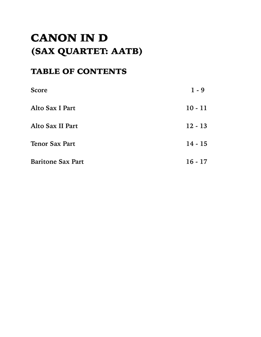 Canon in D (Sax Quartet: AATB) Saxophone Quartet scores gallery preview page 4