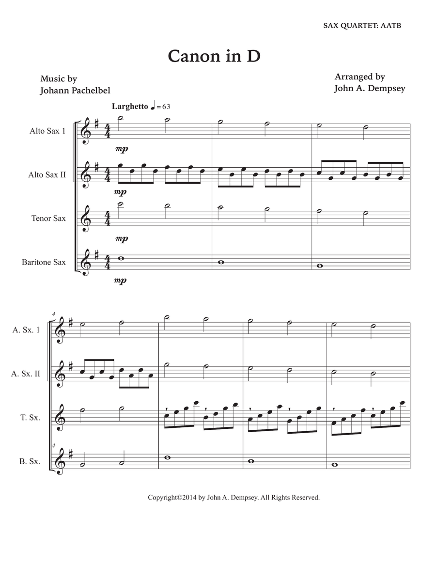 Canon in D (Sax Quartet: AATB) Saxophone Quartet scores gallery preview page 5