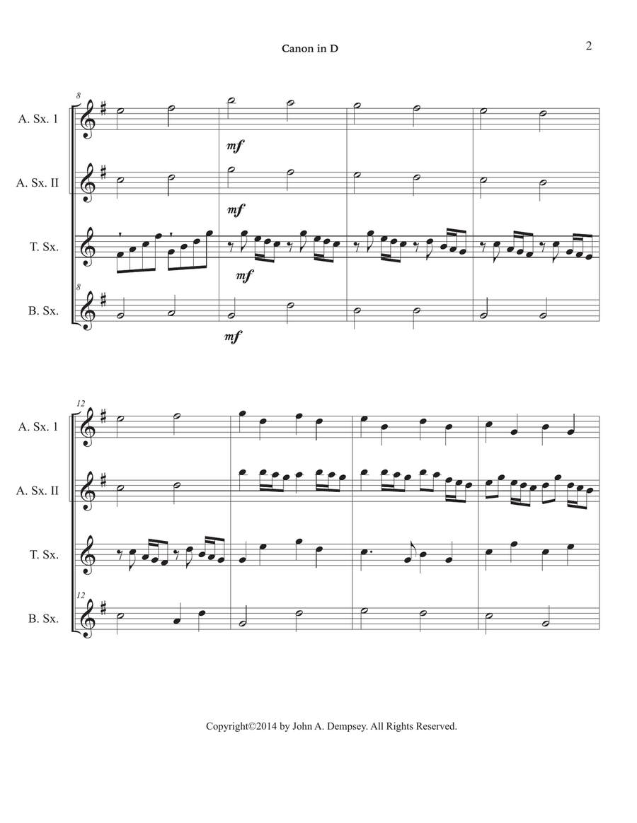 Canon in D (Sax Quartet: AATB) Saxophone Quartet scores gallery preview page 6