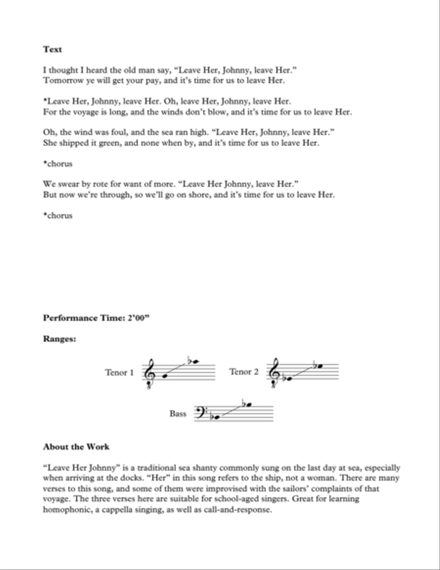 Leave Her, Johnny by Traditional Sea Shanty TB - Digital Sheet Music page 2