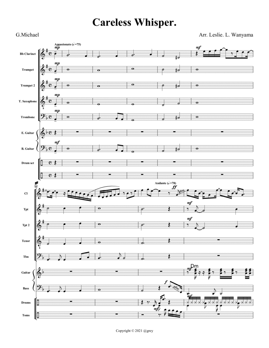 Careless Whisper B-Flat Clarinet scores gallery preview page 1
