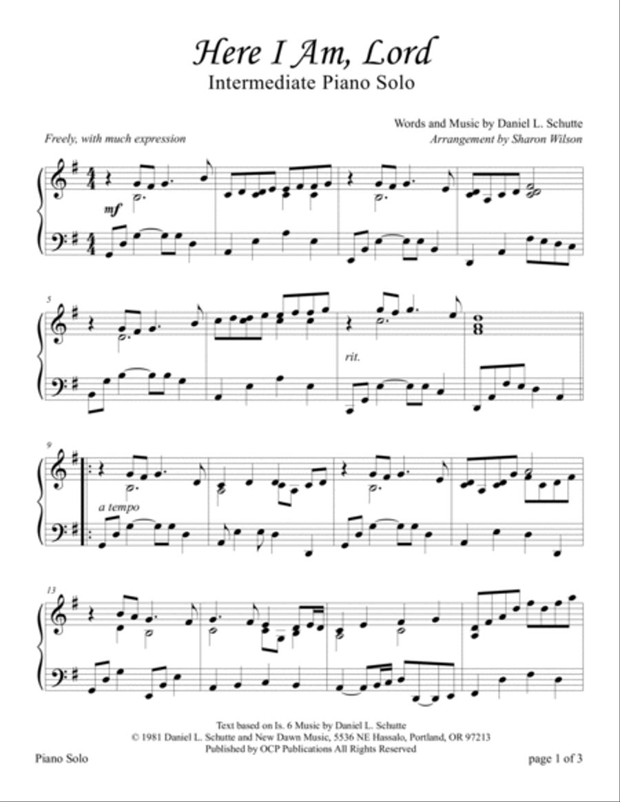 Here I Am, Lord Piano Solo scores gallery preview page 2
