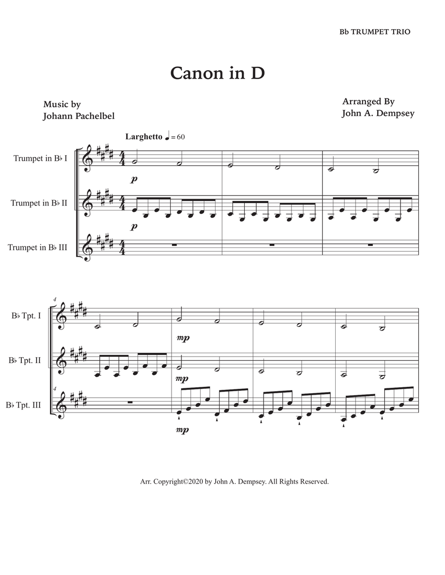 Canon in D (Trumpet Trio) Trumpet Trio scores gallery preview page 5