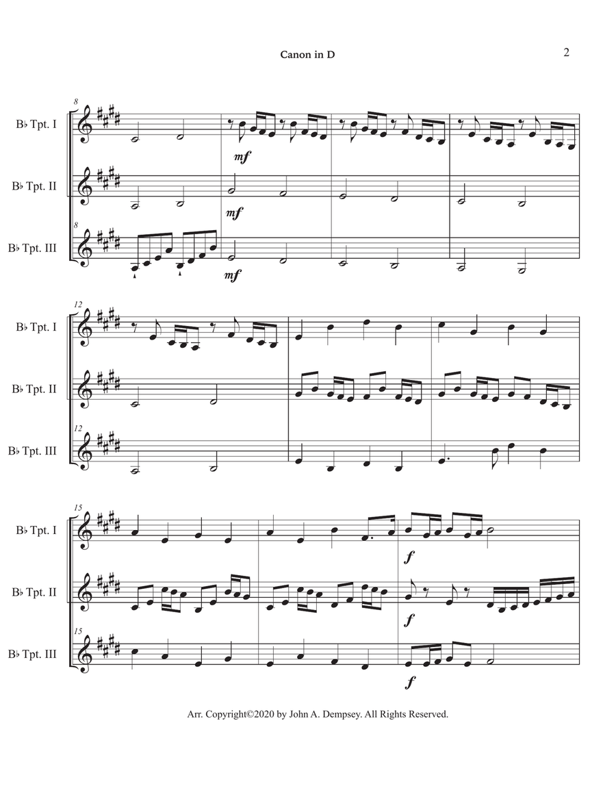 Canon in D (Trumpet Trio) Trumpet Trio scores gallery preview page 6