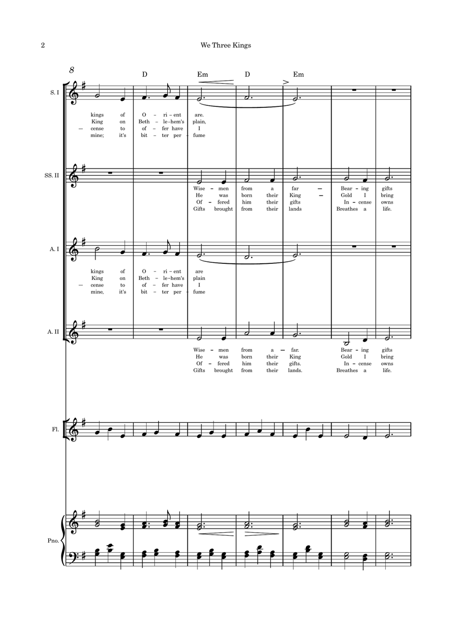 We Three Kings - SSAA quartet, flute and piano SSAA scores gallery preview page 2