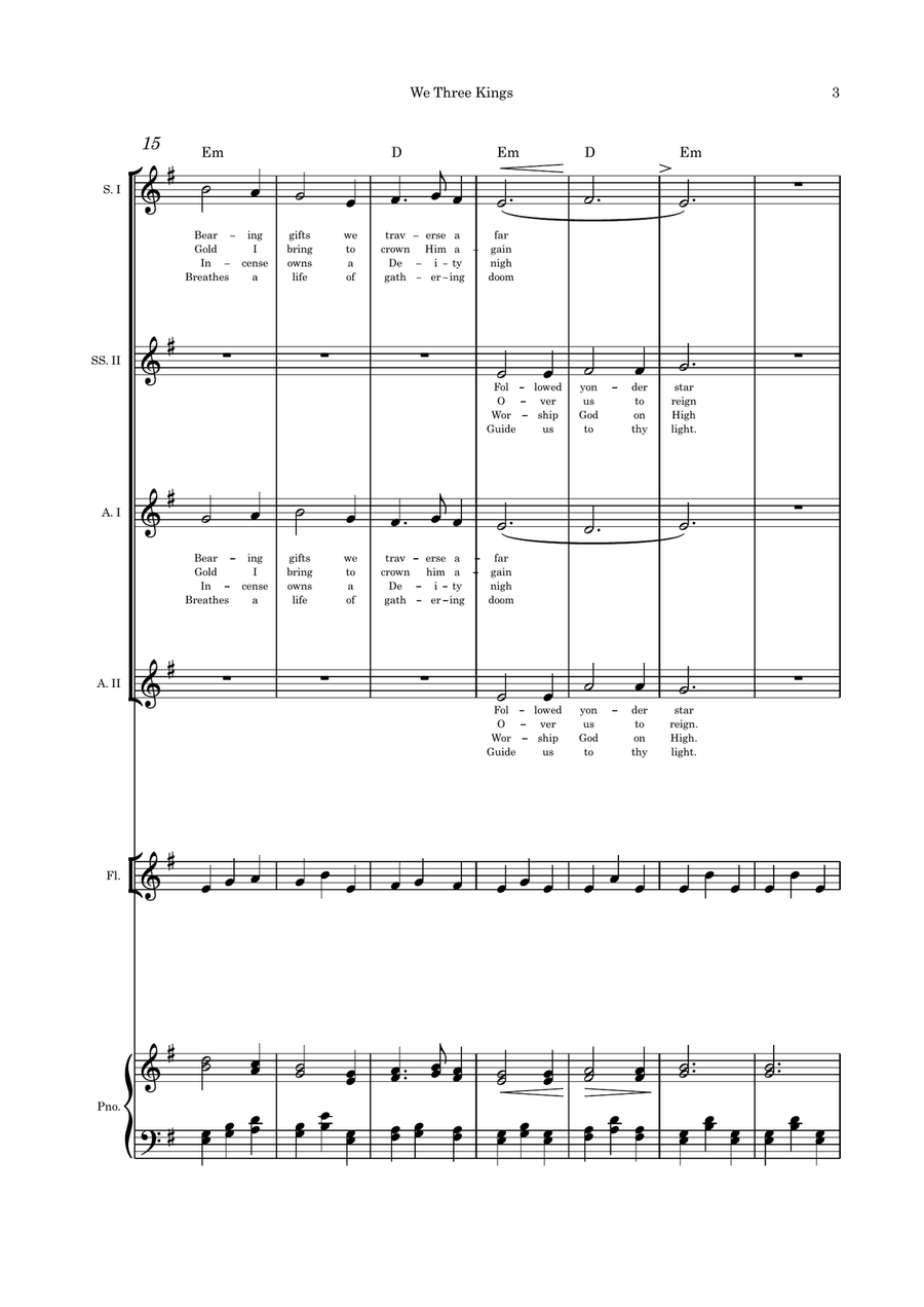 We Three Kings - SSAA quartet, flute and piano SSAA scores gallery preview page 3