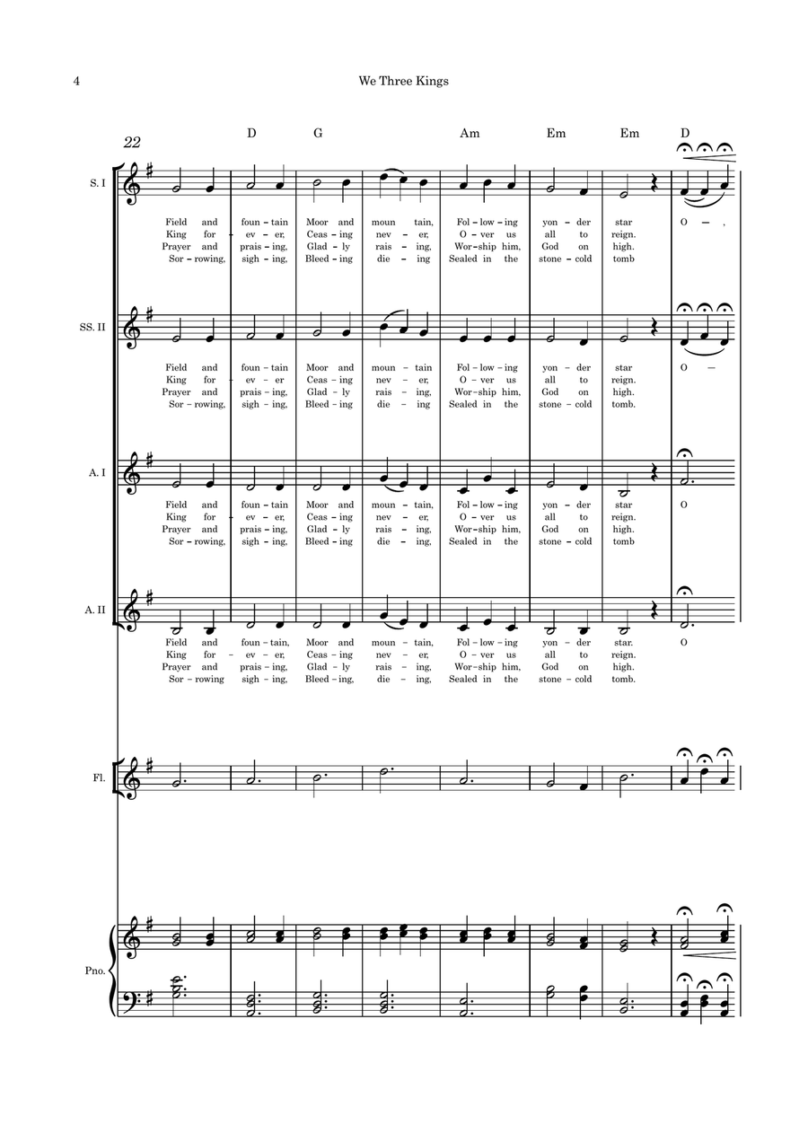 We Three Kings - SSAA quartet, flute and piano SSAA scores gallery preview page 4