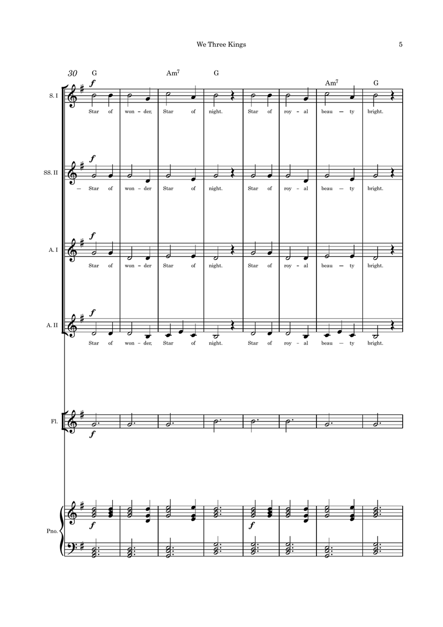 We Three Kings - SSAA quartet, flute and piano SSAA scores gallery preview page 5