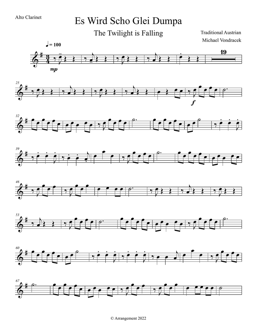 ES WIRD SCHO GLEI DUMPA (The Twilight is Falling) Clarinet Quintet scores gallery preview page 2