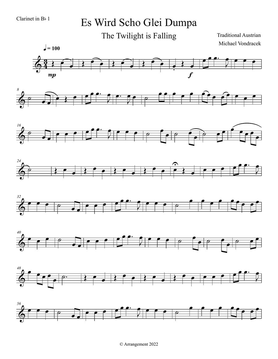 ES WIRD SCHO GLEI DUMPA (The Twilight is Falling) Clarinet Quintet scores gallery preview page 6