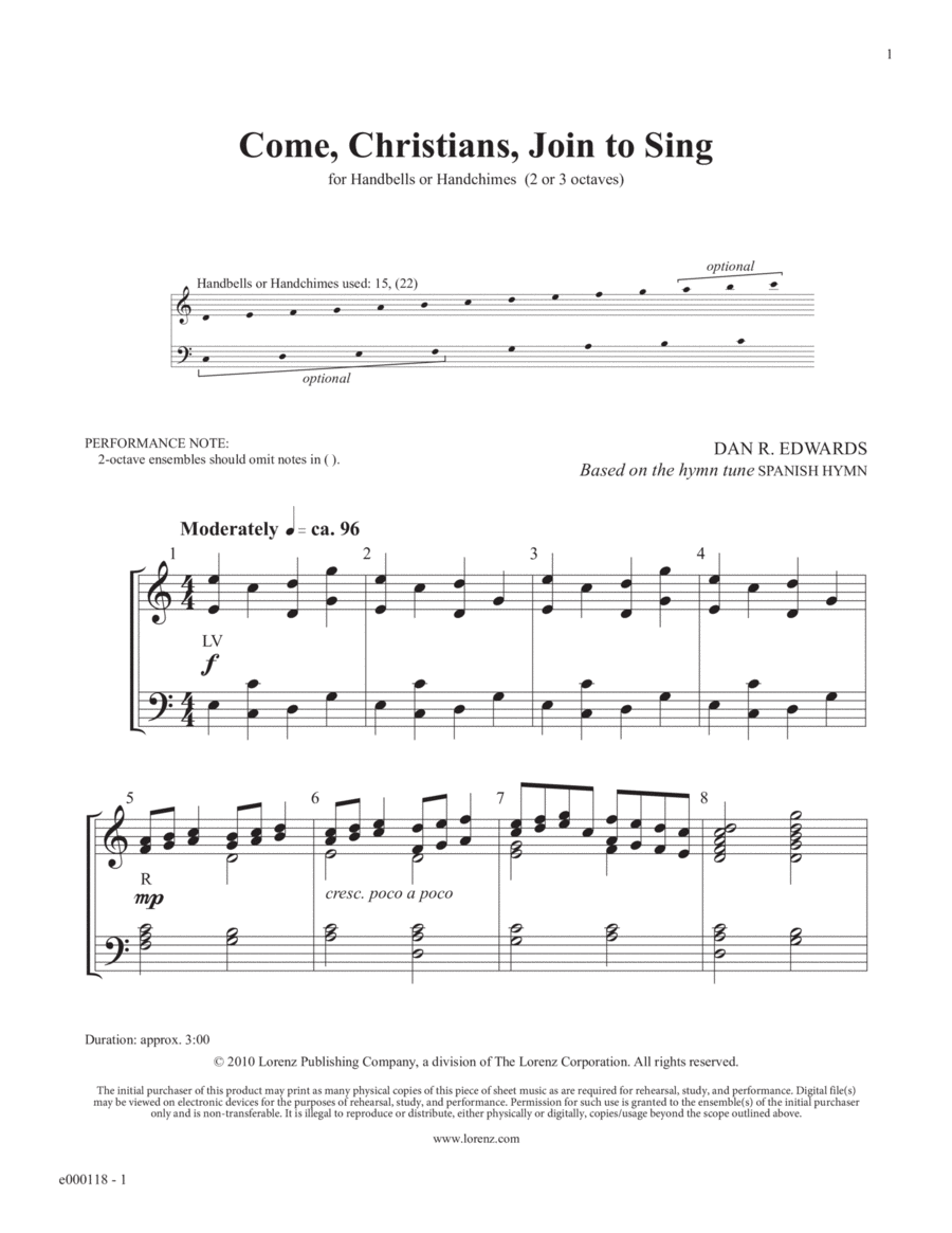 Come, Christians, Join to Sing 3-Octaves scores gallery preview page 1