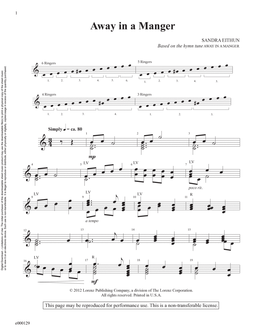 Away in a Manger (Reproducible Download) 3-Octaves scores gallery preview page 1