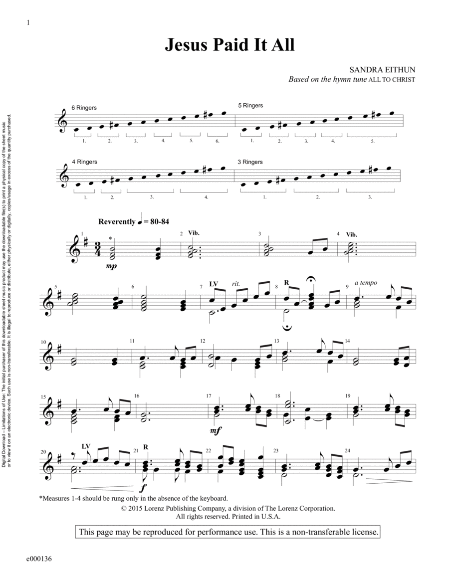 Jesus Paid It All (Reproducible Download) 3-Octaves scores gallery preview page 1