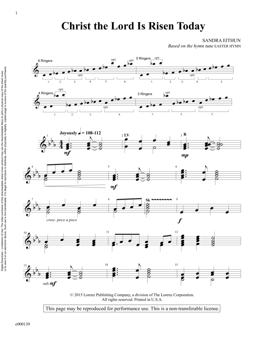 Christ the Lord Is Risen Today (Reproducible Download) 3-Octaves scores gallery preview page 1