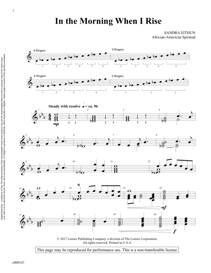 In the Morning When I Rise (Reproducible Download) 3-Octaves scores gallery preview page 1