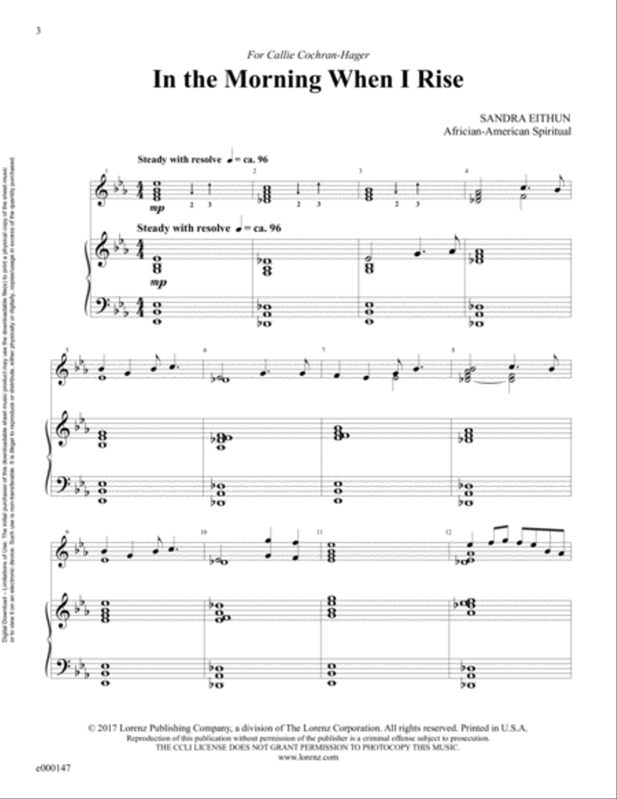 In the Morning When I Rise (Reproducible Download) 3-Octaves scores gallery preview page 3