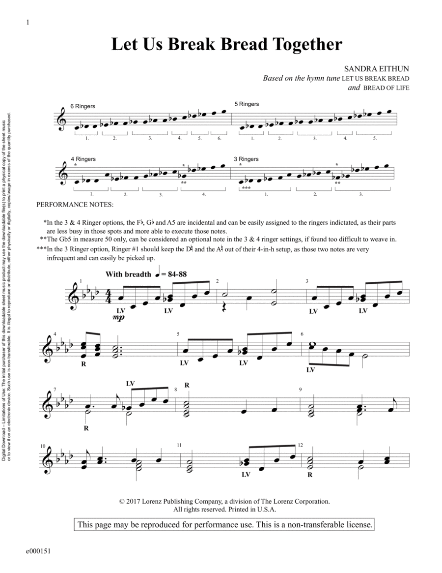 Let Us Break Bread Together (Reproducible Download) 3-Octaves scores gallery preview page 1