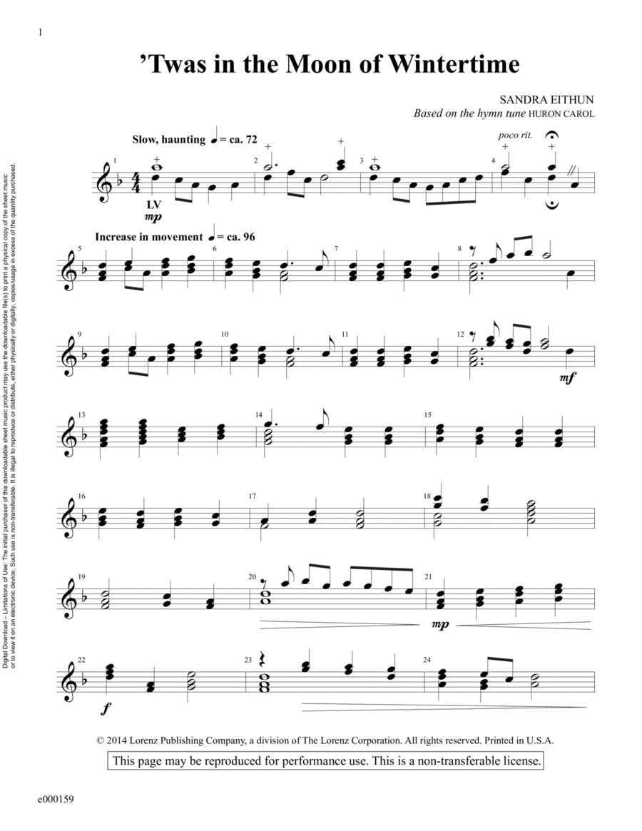 Twas in the Moon of Wintertime (Reproducible Download) 3-Octaves scores gallery preview page 1