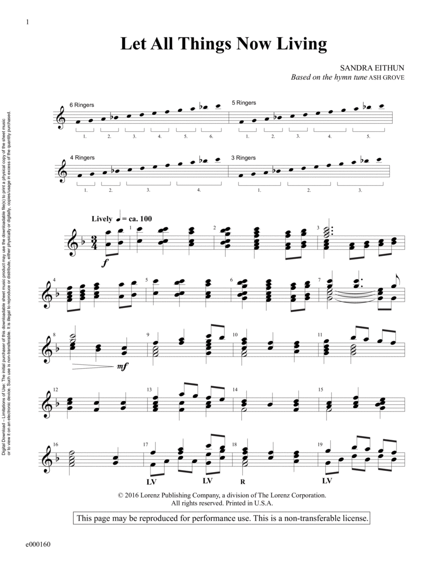 Let All Things Now Living (Reproducible Download) 3-Octaves scores gallery preview page 1