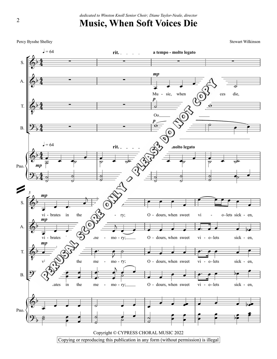 Music When Soft Voices Die 4-Part scores gallery preview page 2