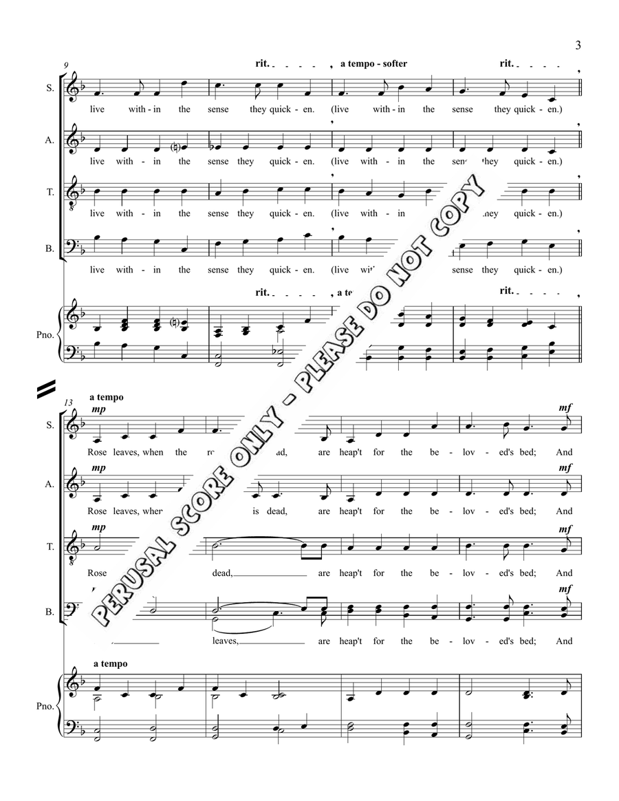 Music When Soft Voices Die 4-Part scores gallery preview page 3