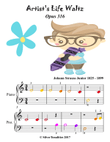 Artist's Life Waltz Opus 316 Beginner Piano Sheet Music with Colored Notation mini preview