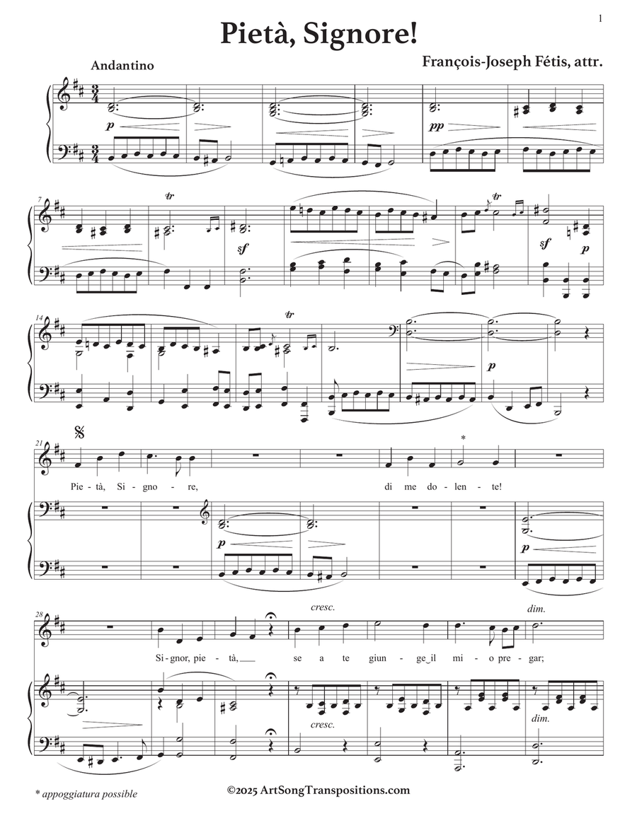 FÉTIS: Pietà, Signore! (transposed to B minor) Piano, Vocal scores gallery preview page 2