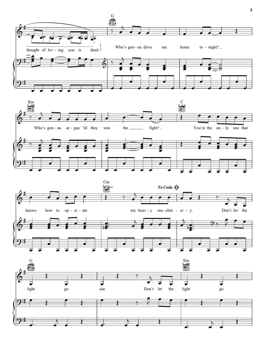 Don't Let The Light Go Out Piano, Vocal, Guitar scores gallery preview page 3