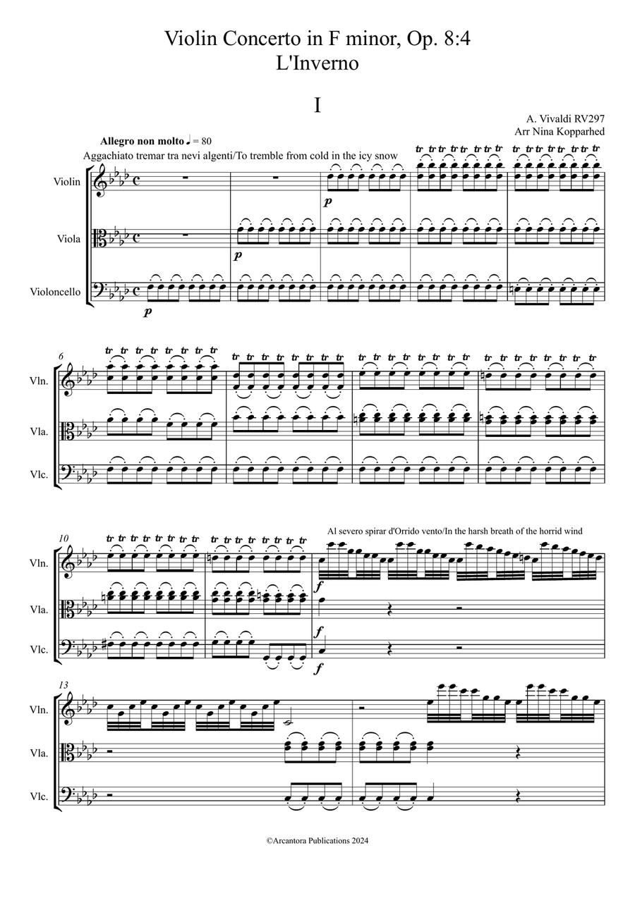Vivaldi: Winter (complete) for string trio String Trio scores gallery preview page 3