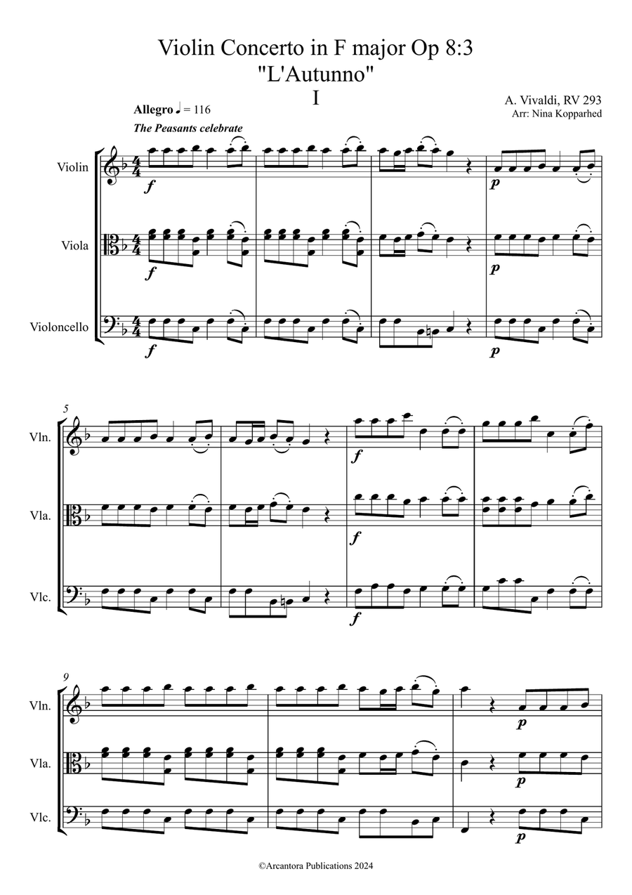 Vivaldi: Autumn (complete) for string trio String Trio scores gallery preview page 3