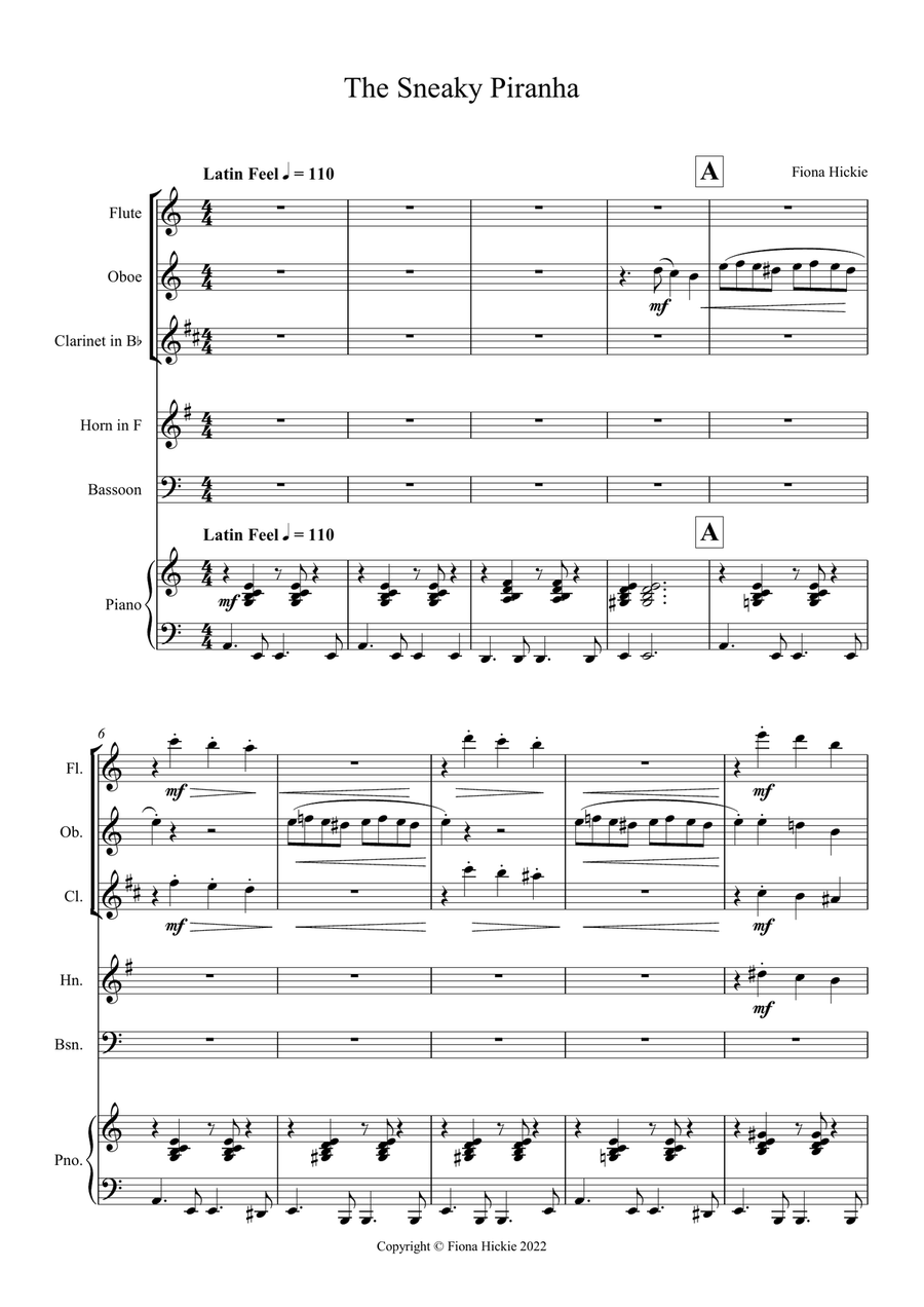 The Sneaky Piranha: wind quintet and piano Bassoon scores gallery preview page 2