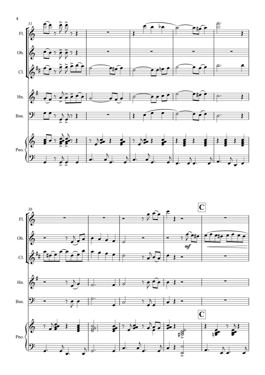 The Sneaky Piranha: wind quintet and piano Bassoon scores gallery preview page 5
